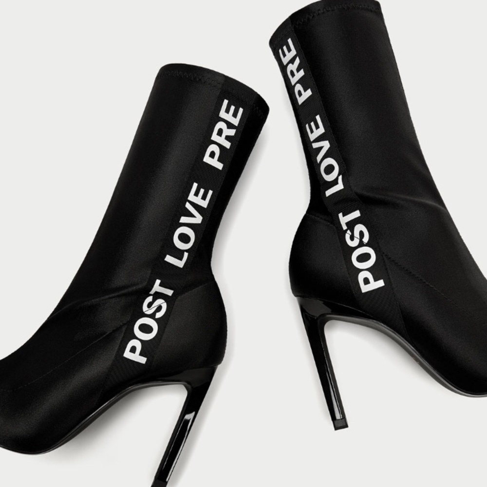 ISO satin ankle boots with slogan